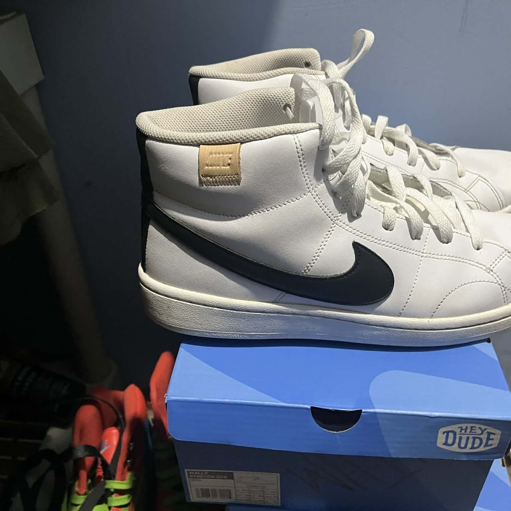 White and Black High-Top Sneakers